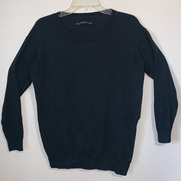 All Saints Kimba Jumper Pullover Sweater Navy Blue Silk Cotton Small Side Slits - Picture 2 of 8